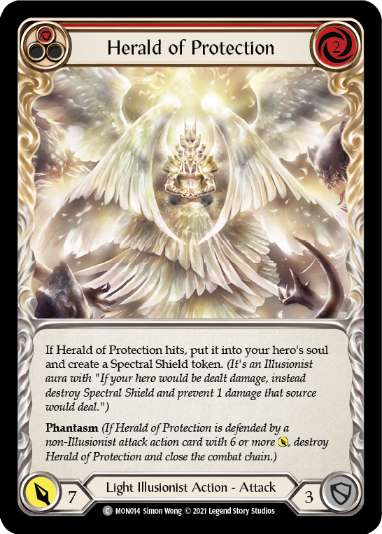 Herald of Protection (Red) (Rainbow Foil) [MON014-RF] 1st Edition Rainbow Foil